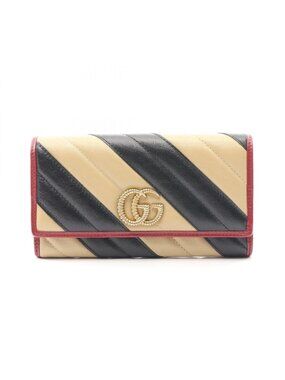 Gucci Bifold Long Wallet GG Marmont Black Beige Leather ZIP